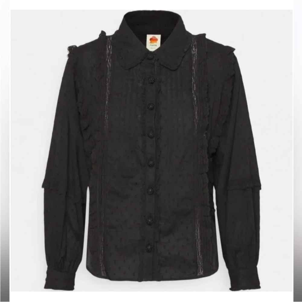 FARM RIO Black Swiss Dot Lace Peasant Victorian Blouse - Picture 2 of 14